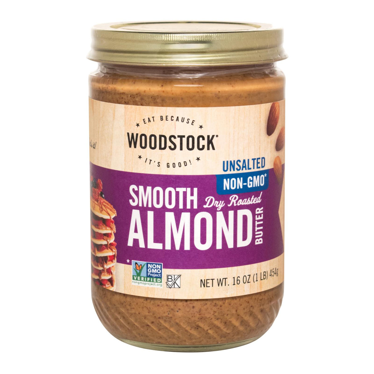 Woodstock Unsalted Non-GMO Smooth Peanut-Free Dry Roasted Almond Butter, Case of 12 - 16 oz - Cozy Farm