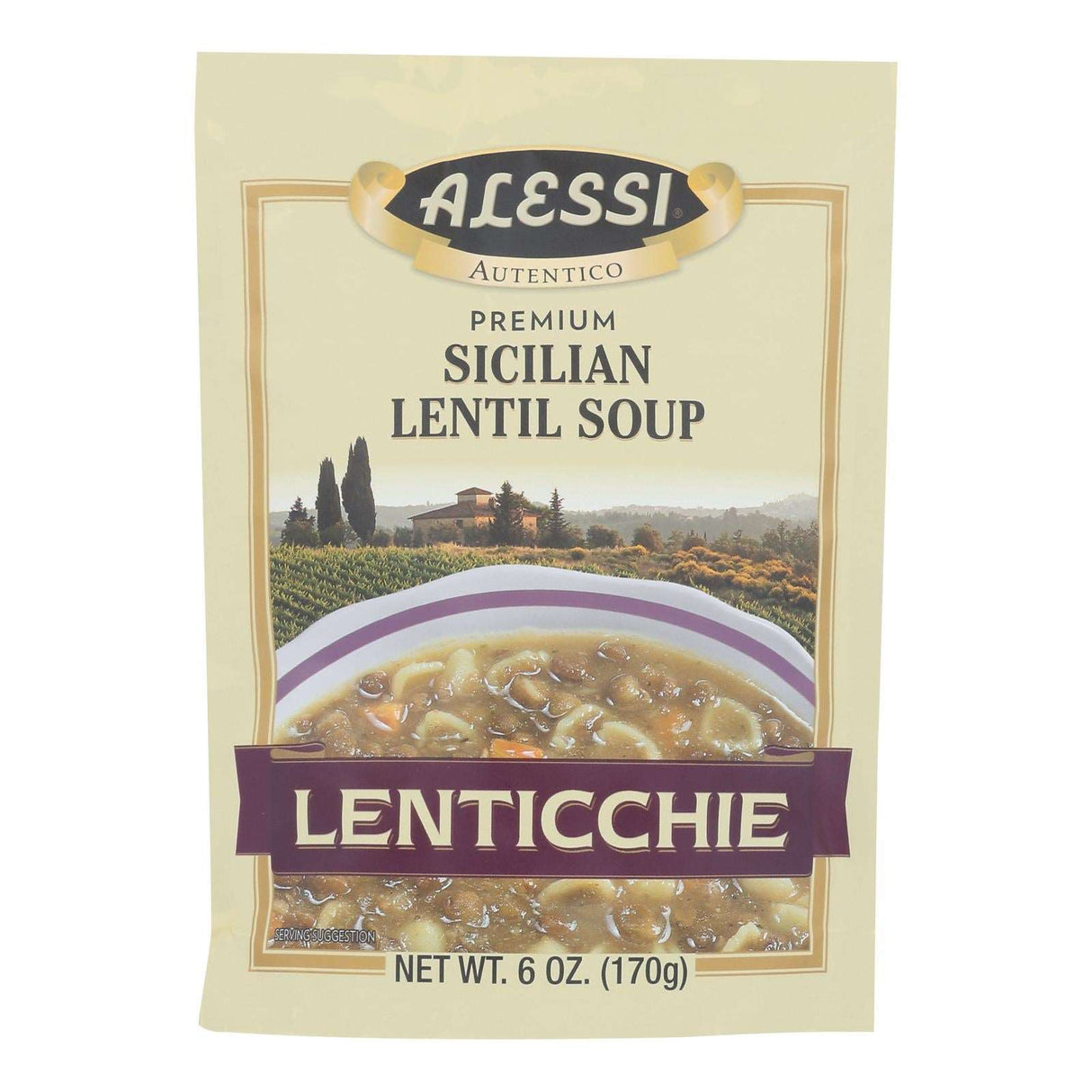 Alessi Sicilian Lentil Soup - Rich in Protein, Low in Fat, Case of 6 (6 Oz. Each) - Cozy Farm
