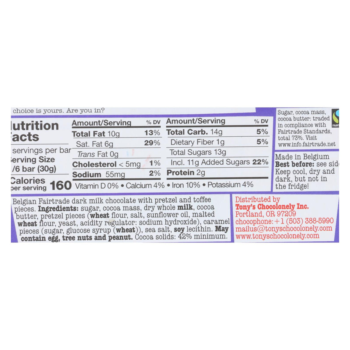 Tony's Chocolonely Bar Chocolate Dark Pretzel Toffee (Pack of 15 - 6.35 Oz.) - Cozy Farm