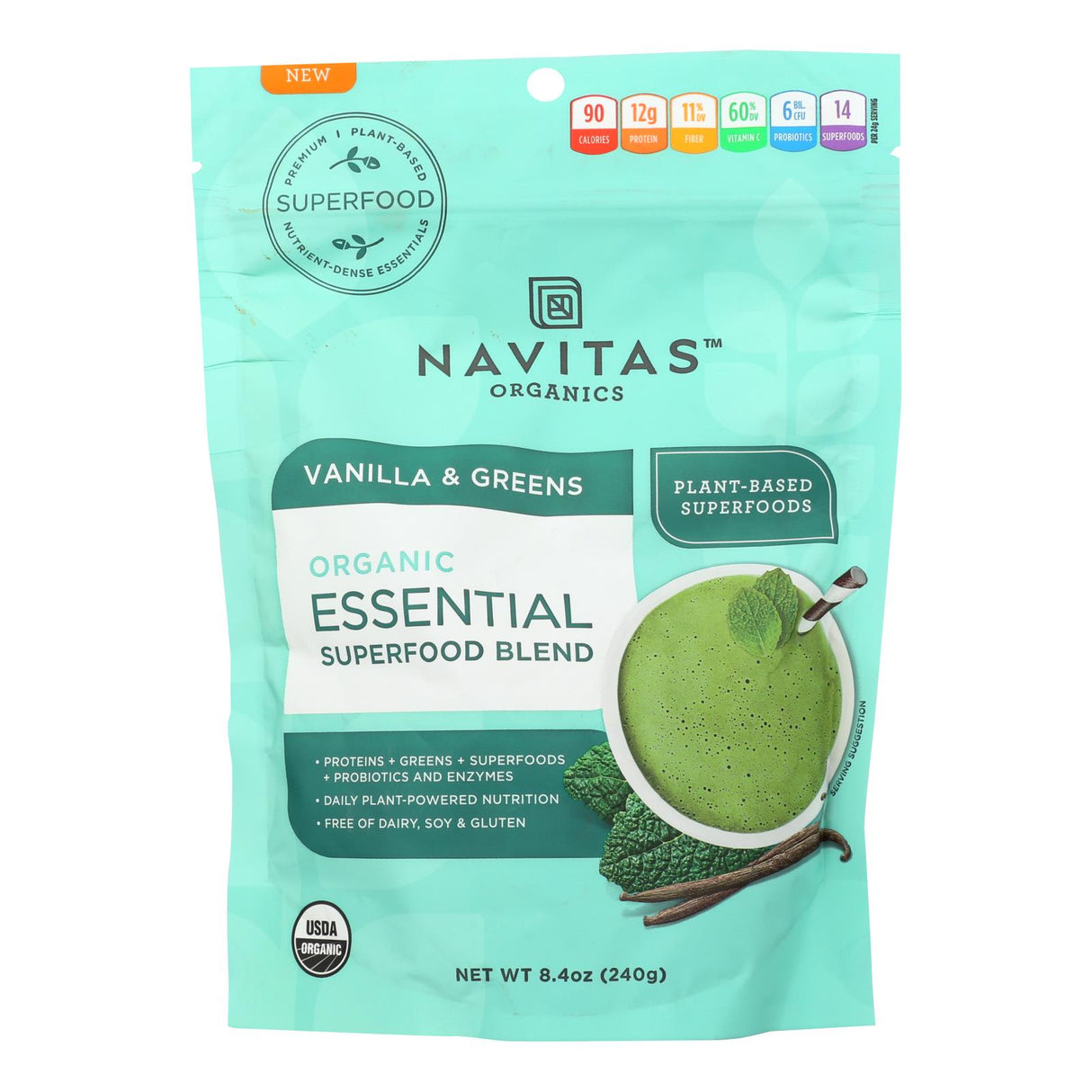 Navitas Organics Essential Blend of Vanilla & Greens (Pack of 6 - 8.4 Oz.) - Cozy Farm