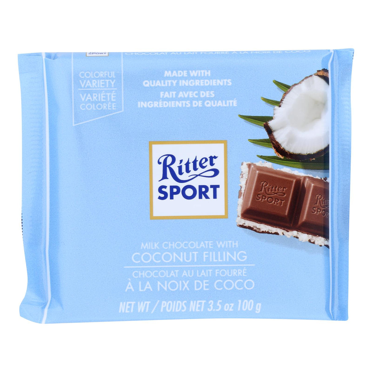 Ritter Sport Chocolate Bar - Milk Chocolate - Coconut - 3.5 Oz Bars - Case Of 12 - Cozy Farm