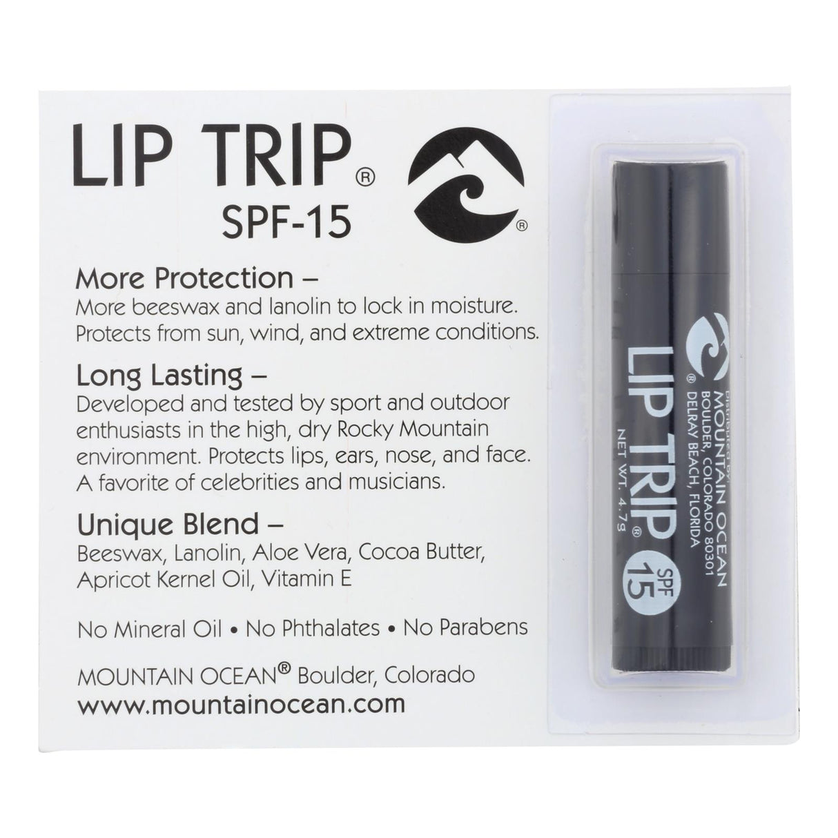 Mountain Ocean SPF15 Lip Trip Lip Balm, 0.165 Oz. (Pack of 12) - Cozy Farm