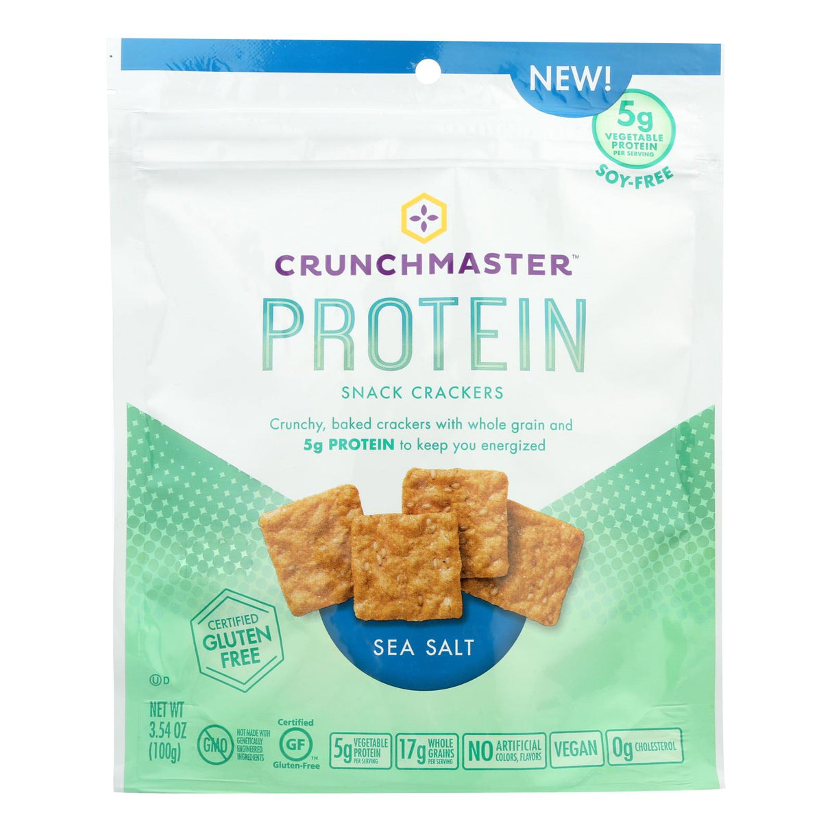 Crunchmaster Protein Crackers - Sea Salt - 3.54 Oz. (Pack of 12) - Cozy Farm