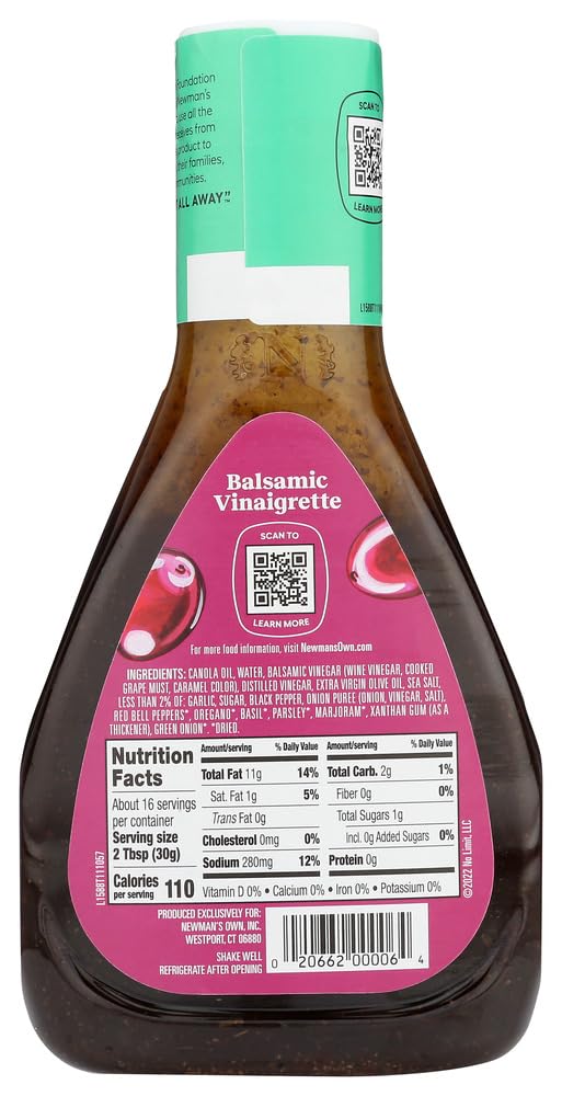 Newman's Own Balsamic Salad Dressing - Vinaigrette - Case Of 6 - 16 Fl Oz