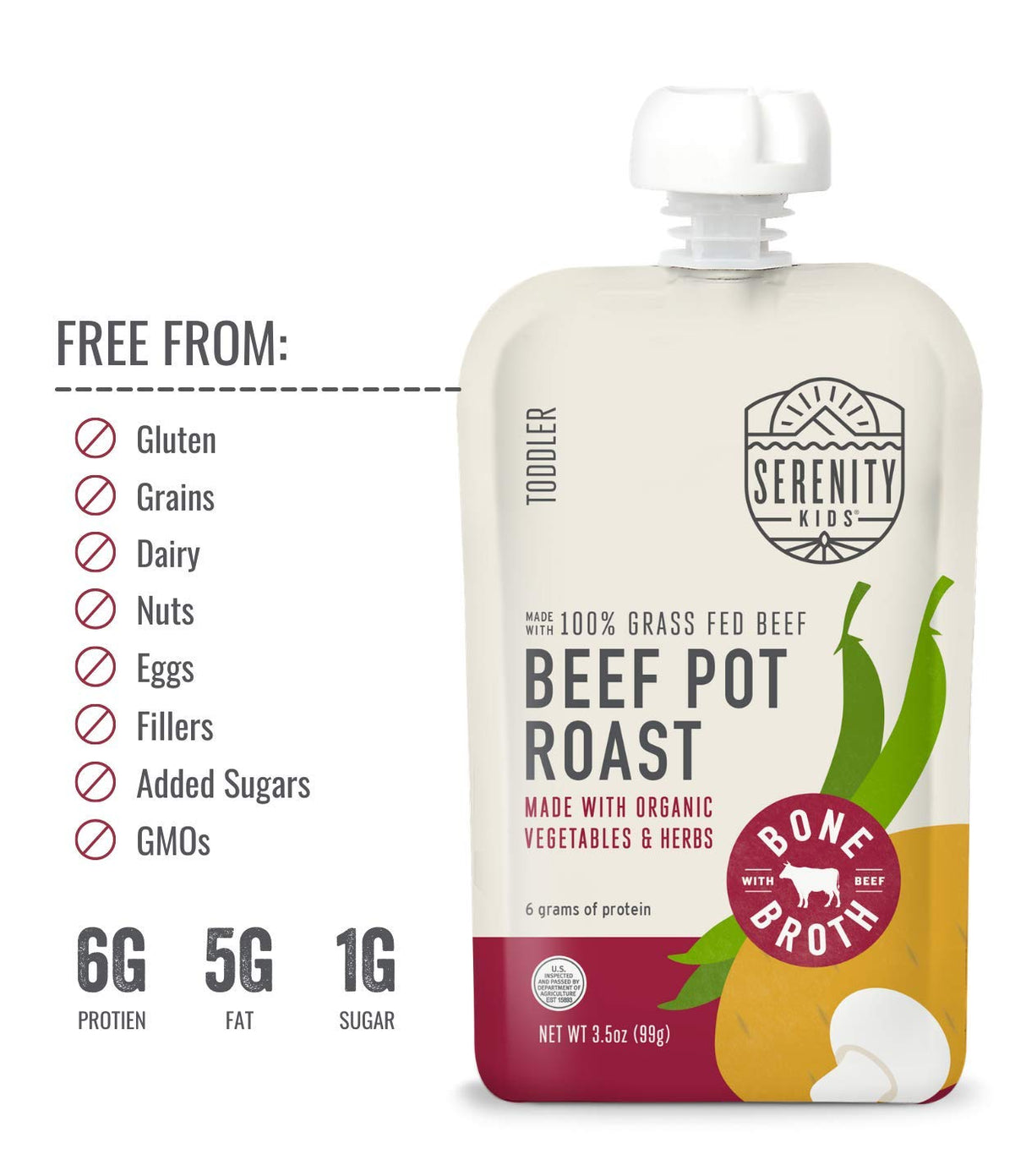 Serenity Kids Beef Pot Roast Bone Broth, Peach, 3.5 Oz Pack of 6 - Cozy Farm