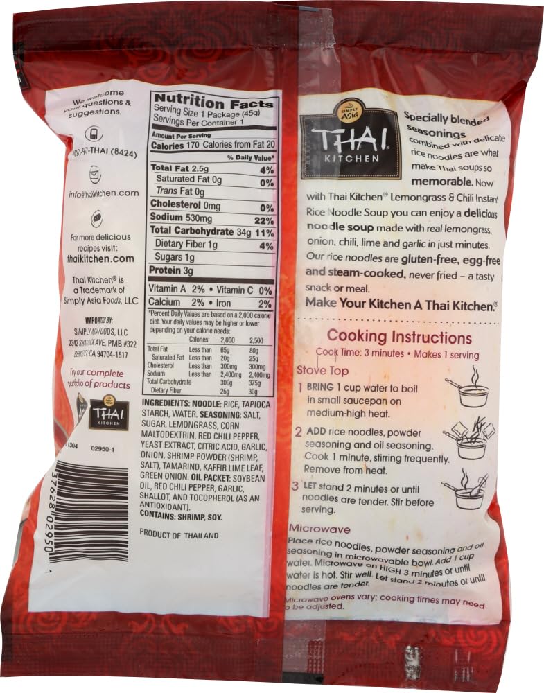 Thai Kitchen Lemongrass & Chilli Instant Rice Noodle Soup, 1.6 Oz. (Pack of 6)