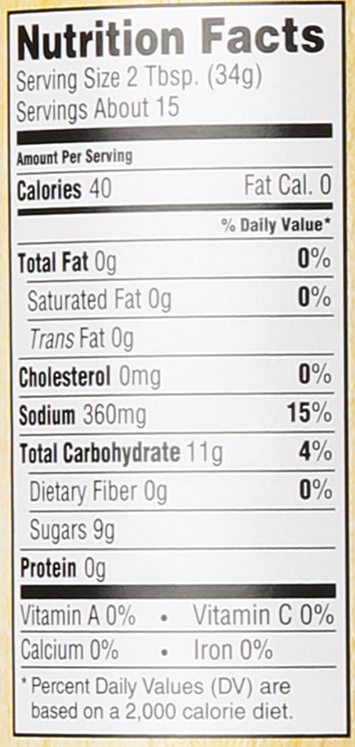 Nutrition facts label for a product with 40 calories per serving, 360mg of sodium, and no fat or protein.