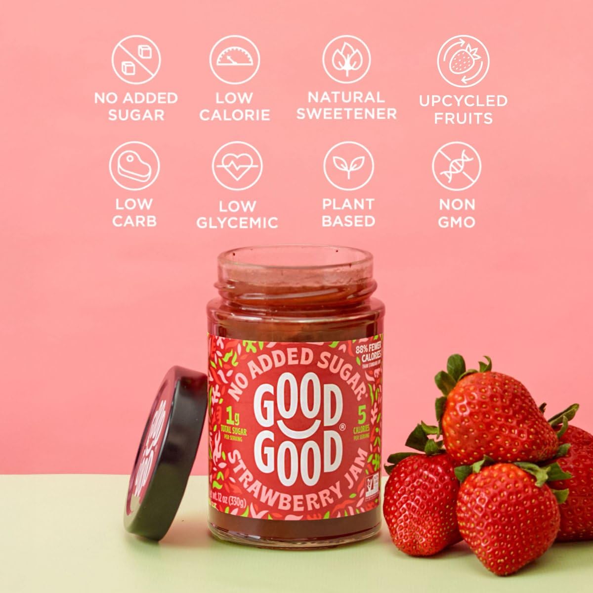 Good Good Jam Strawberry No Sugar, Pack of 6 - 12 Oz.