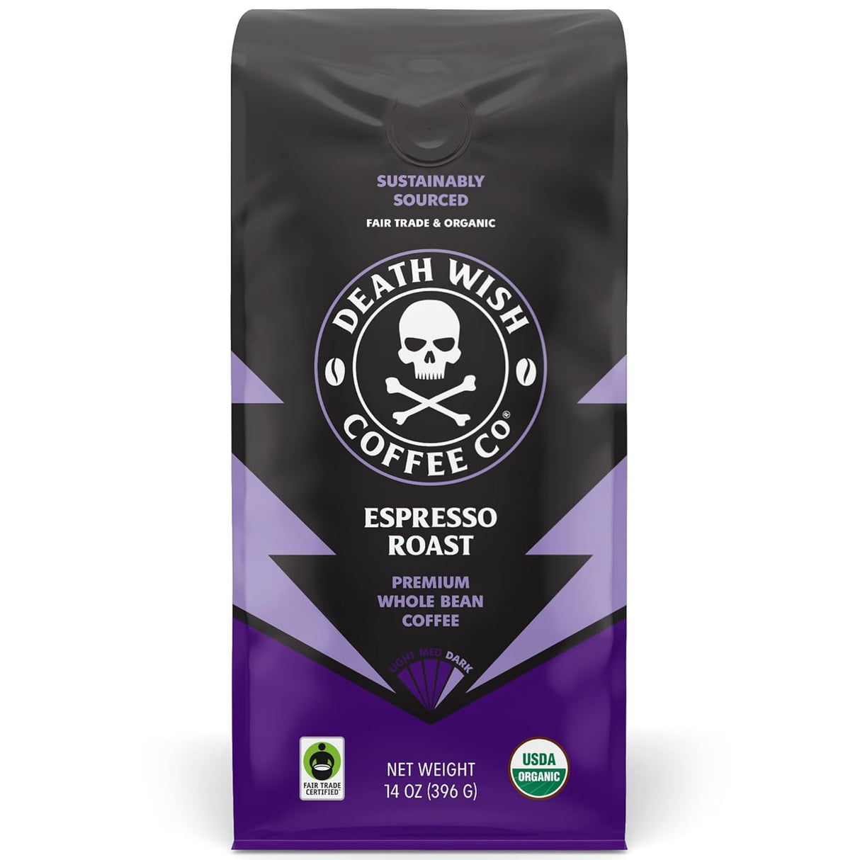 Death Wish Coffee - Organic Espresso Whole Bean, 14 oz (Case of 6) - Strongest Coffee