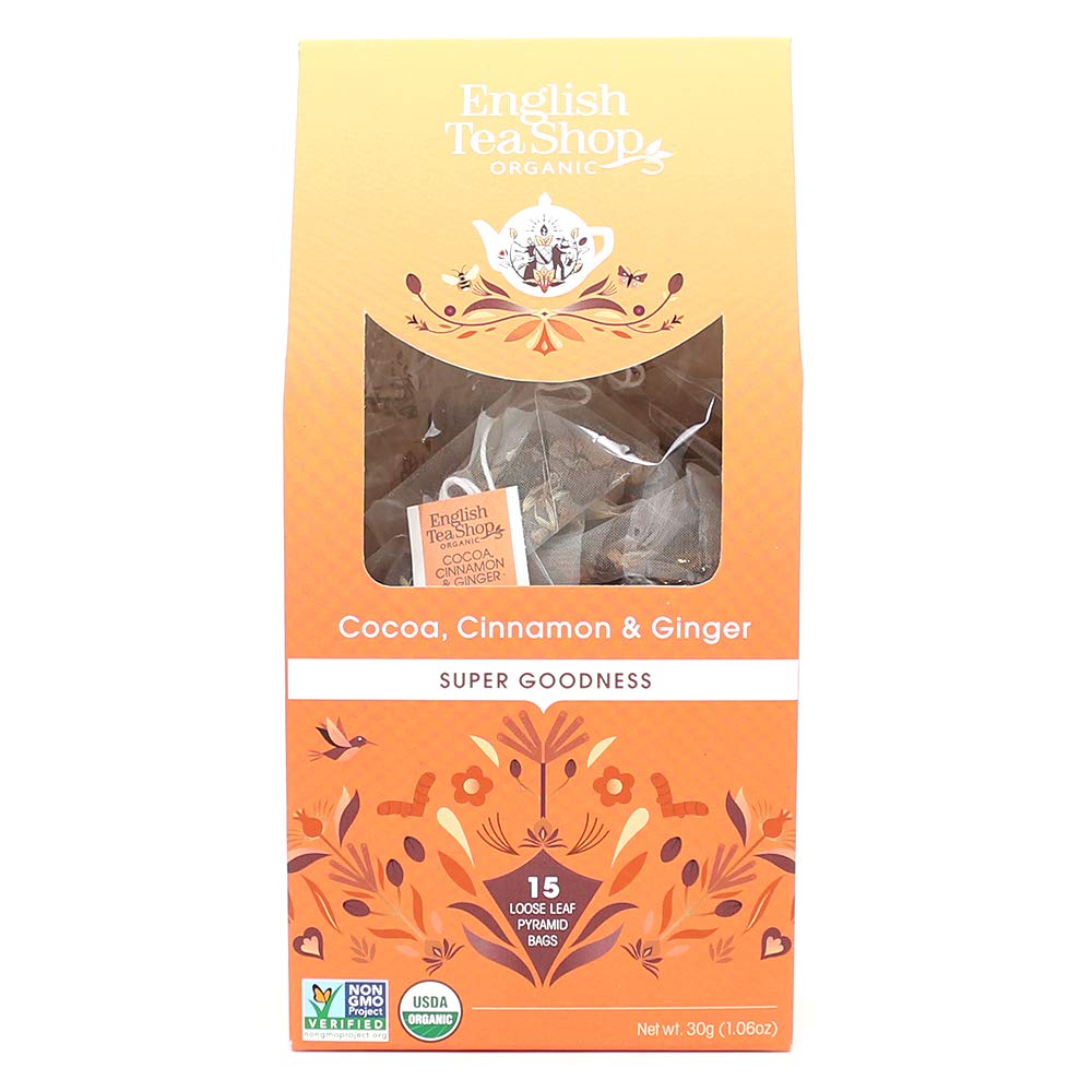 English Tea Shop Cocoa, Cinnamon & Ginger Organic Tea, Pack of 6 (15 Tea Bags) - Cozy Farm