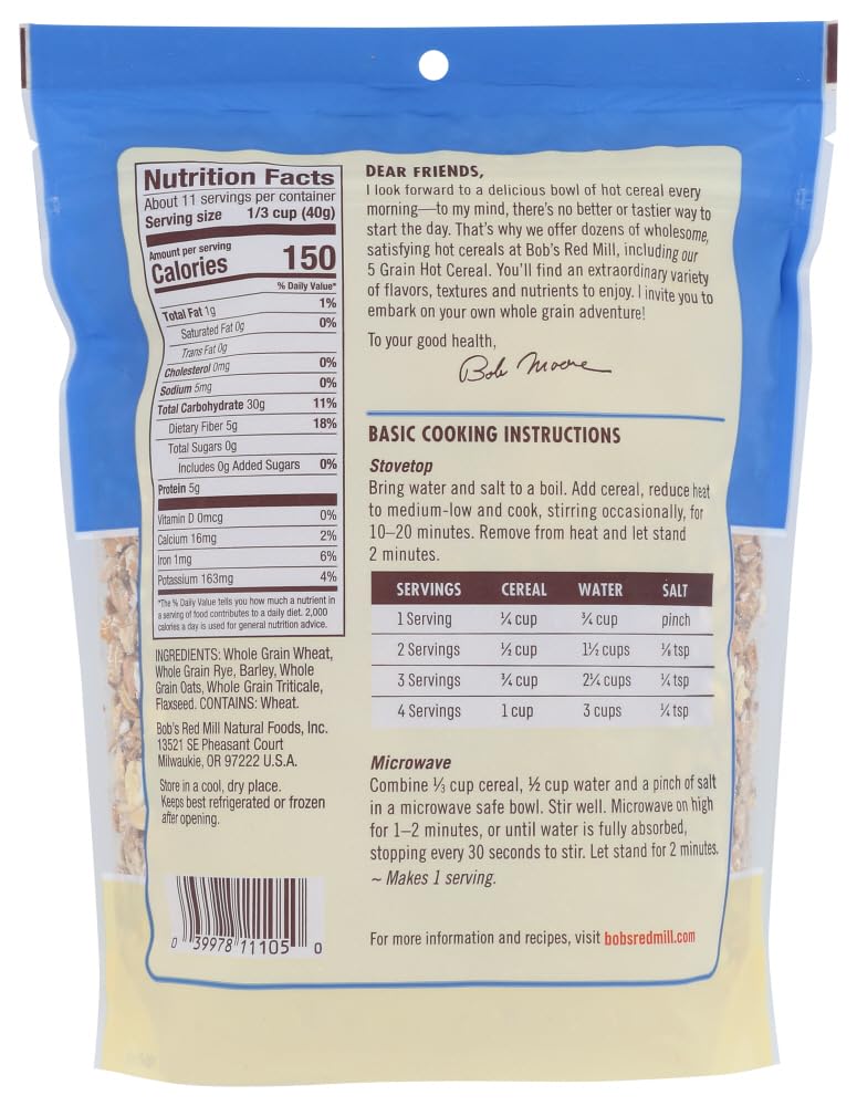 Bob's Red Mill 5 Grain Rolled Cereal, 16 oz, Pack of 4