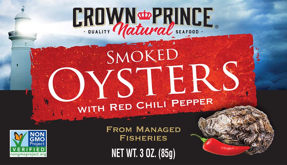 Crown Prince Smoked Oysters with Red Chili Pepper - 3 Oz. (Pack of 18)