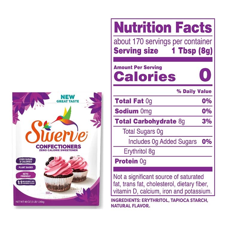 Swerve Confectioners Sweetener, Zero Calorie Sugar Replacement, Case of 6 (12 oz)