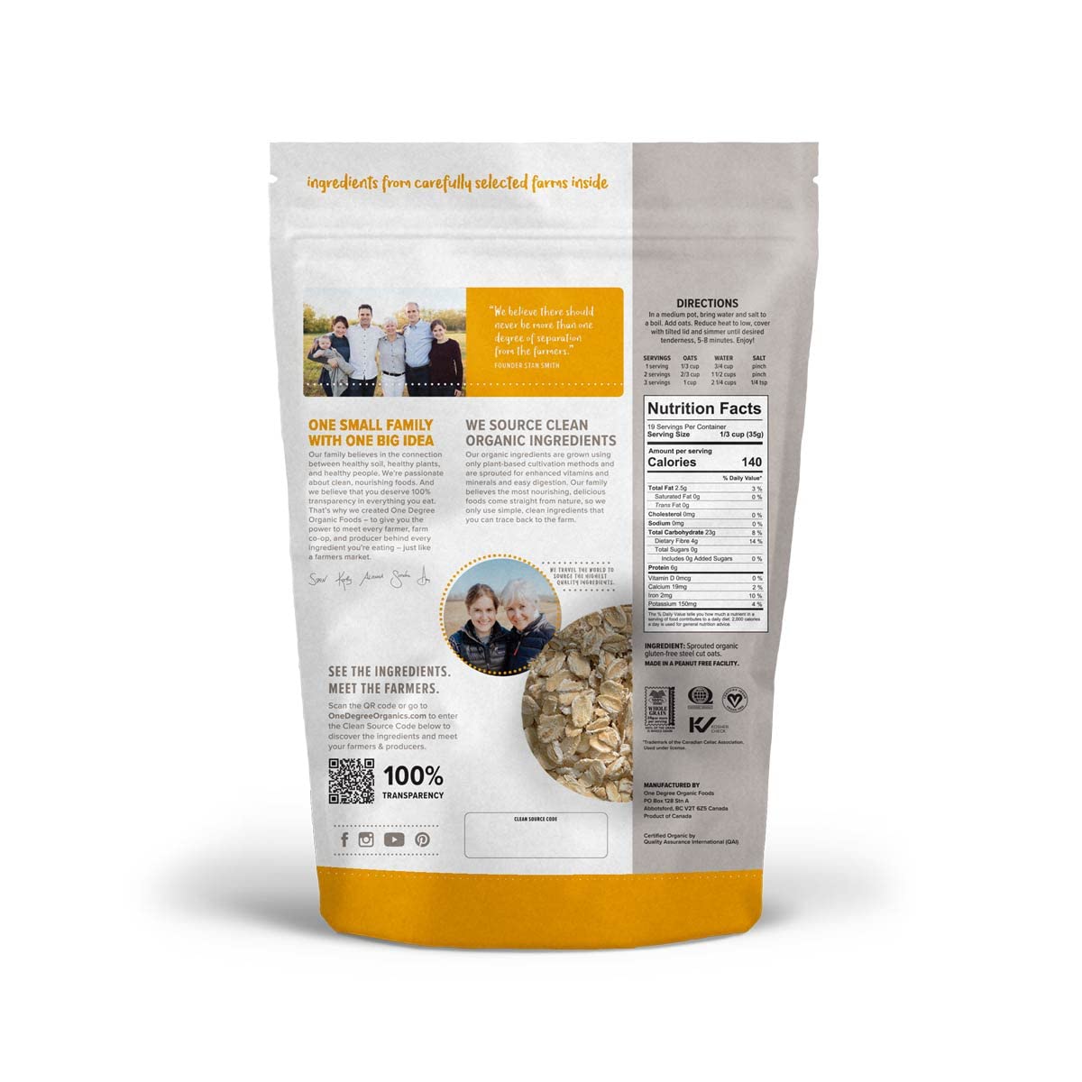 One Degree Organic Foods Sprouted Rolled Oats, Case of 4, 24 Oz. Bags