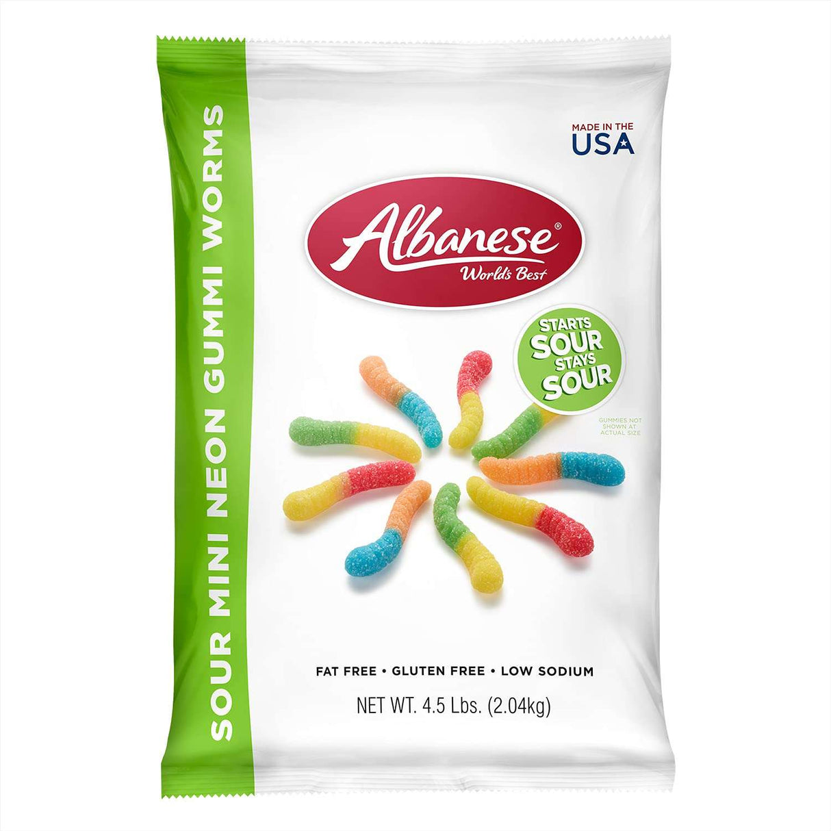 Albanese - Gummi Mini Sour Neon Worm - Case Of 4-4.5 Lb - Cozy Farm