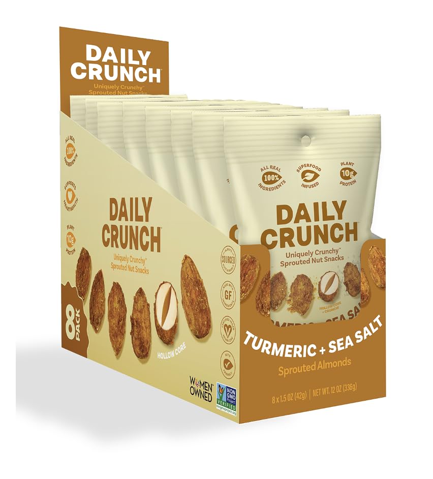 Daily Crunch - Sprouted Almonds Turmeric Sea Salt, 1.5 oz (Pack of 8) - Healthy Snack Food