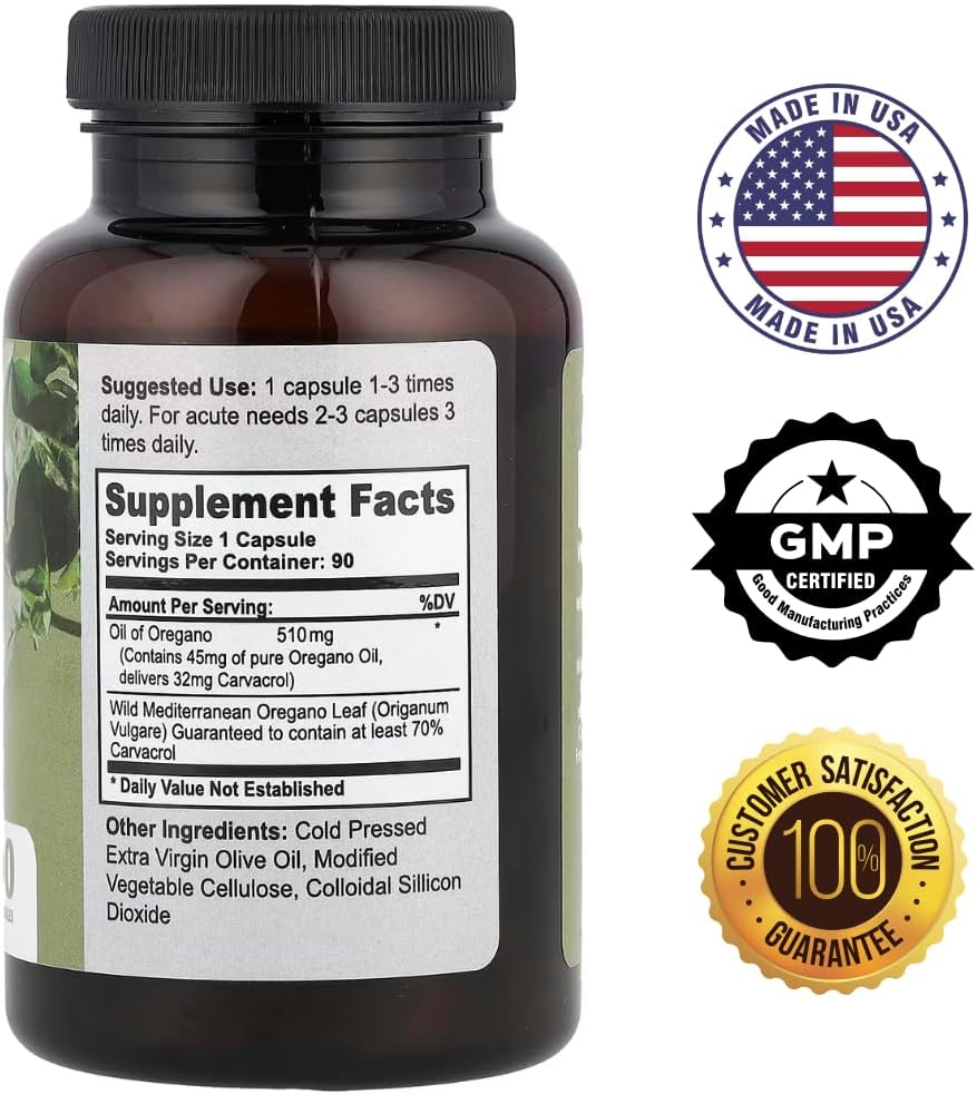 California Natural Wild Oregano Oil, 400mg, 70% Carvacrol, Immune Support, 90 Capsules