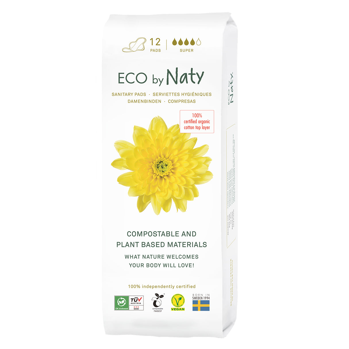 Eco By Naty Super Sanitary Pads, 12 Ct (Pack of 20) - Cozy Farm
