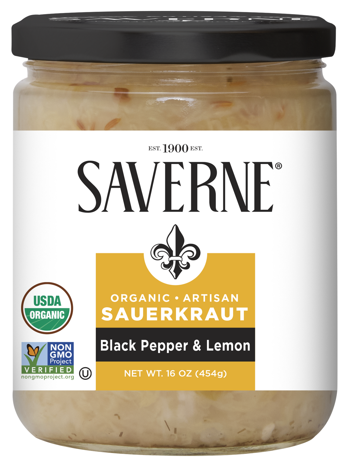 Saverne - Organic Kraut Black Pepper Lemon, 16 oz (Pack of 6) - Gluten-Free Kosher