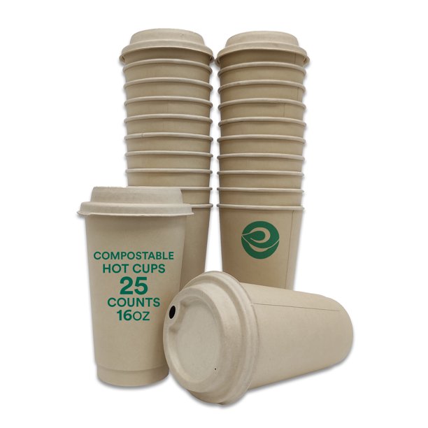 Ecosoul 16 oz. Hot Paper Coffee Cups with Lids (Case of 8, 25 ct/Pack) - Cozy Farm