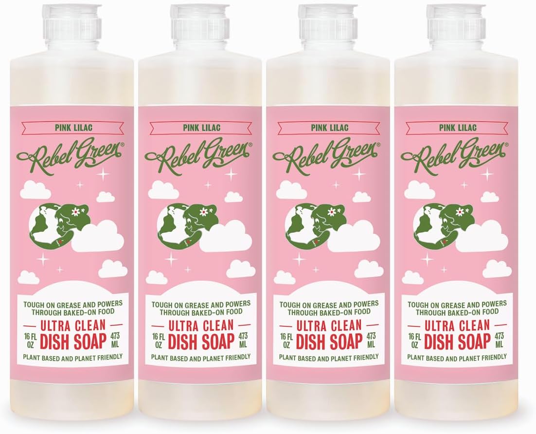 Rebel Green Liquid Dish Soap, Pink Lilac, 16 oz, Pack of 4