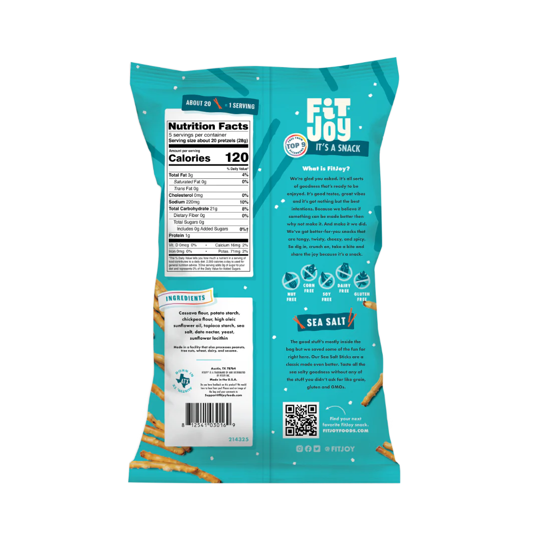 Fitjoy - Grain Free Pretzels Sea Salt - Case Of 12 - 5 oz - Cozy Farm