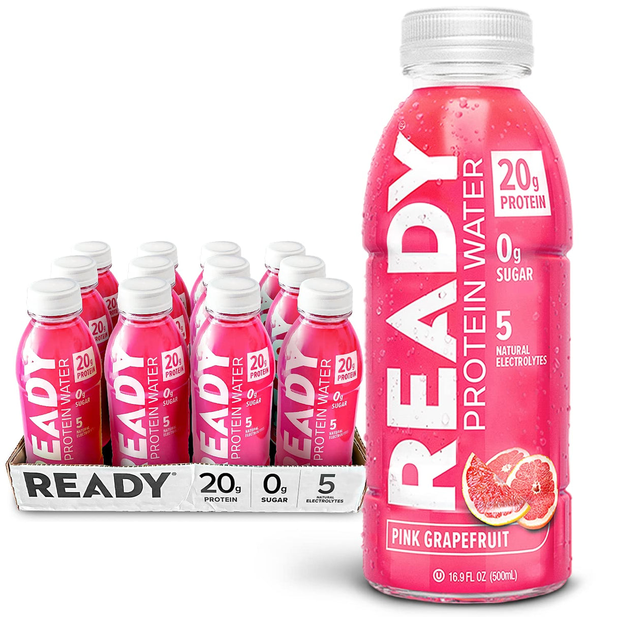 Ready Water Protein 粉红葡萄柚 - 20 克蛋白质,无麸质,无糖补水 | 12 盒(每盒 16.9 液量盎司)