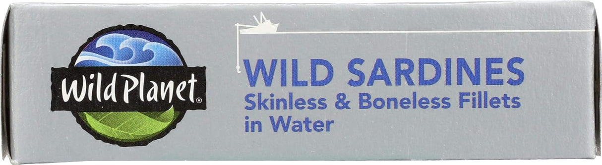 Wild Planet Wild Sardines - Skinless & Boneless Fillets in Water (Case of 12) | 4.25 Oz Cans | High Protein, Omega-3s, Kosher, Sustainably Sourced Seafood