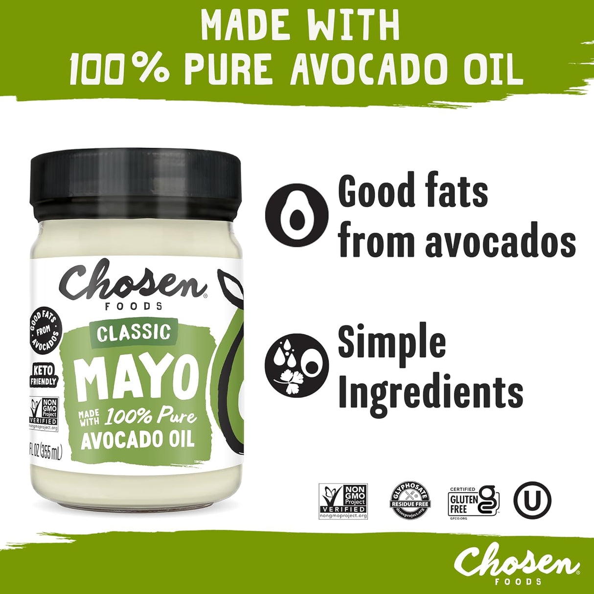 Chosen Foods Avocado Oil Mayo, 6 x 12 Oz. Pack