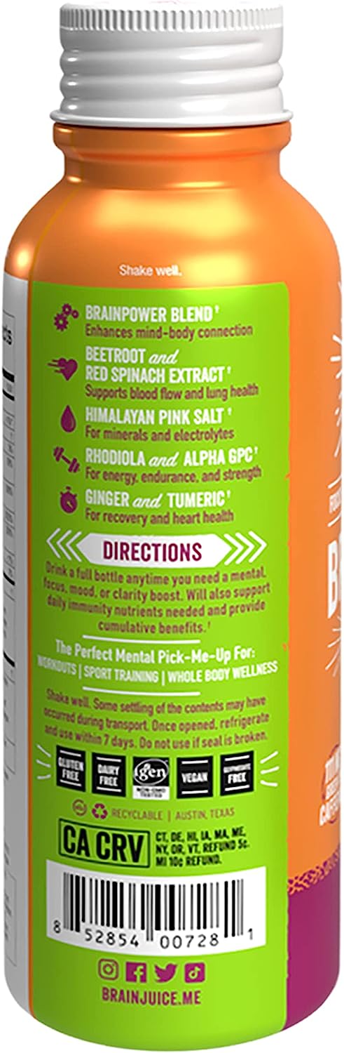 Brain Juice Pre-Workout Pomegranate Acai Active Shots (Pack of 12 - 2.5 Oz.) - Cozy Farm