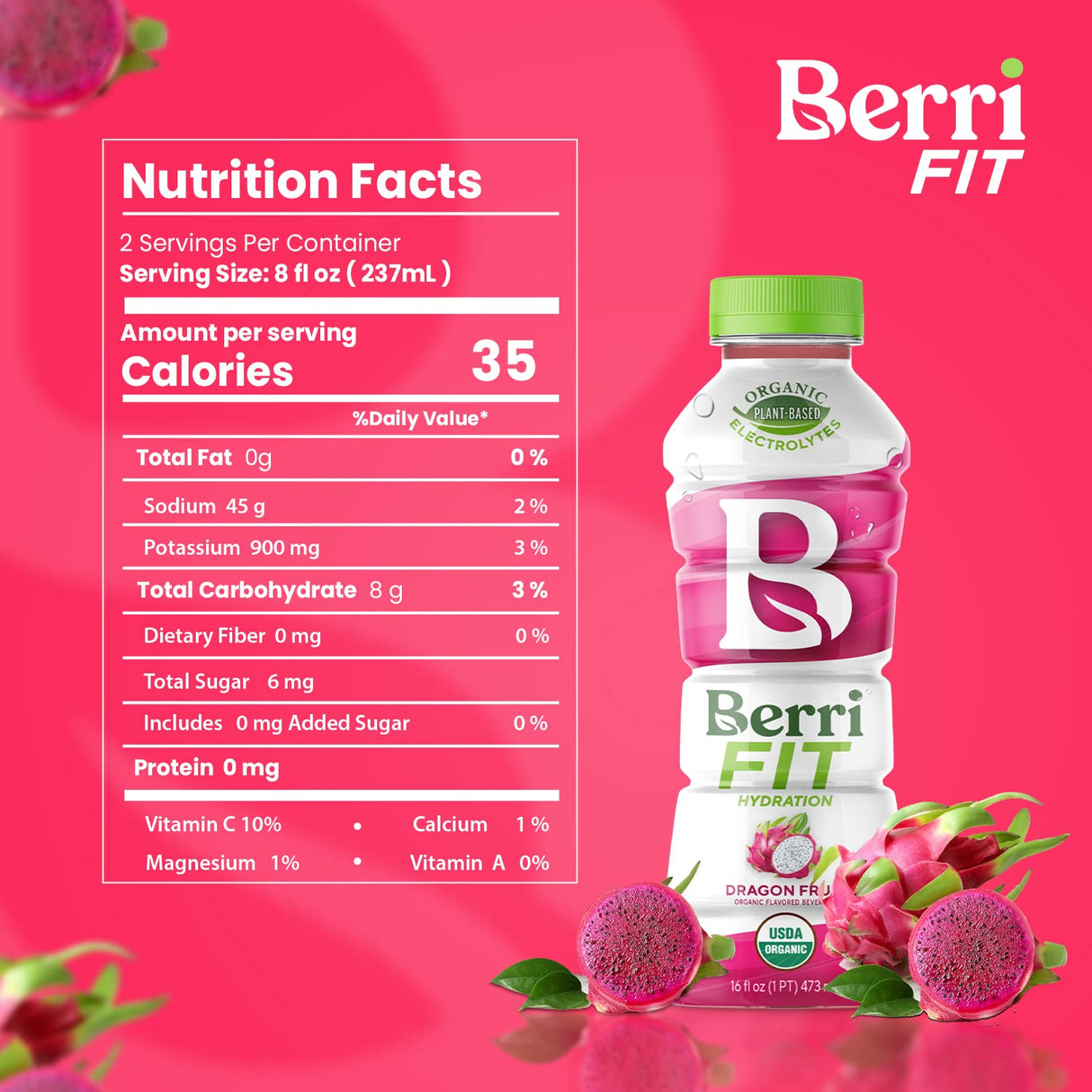Berri Pro Dragon Fruit Plant-Based Fitness Beverage, 12 Pack, 16 Oz. Each - Cozy Farm