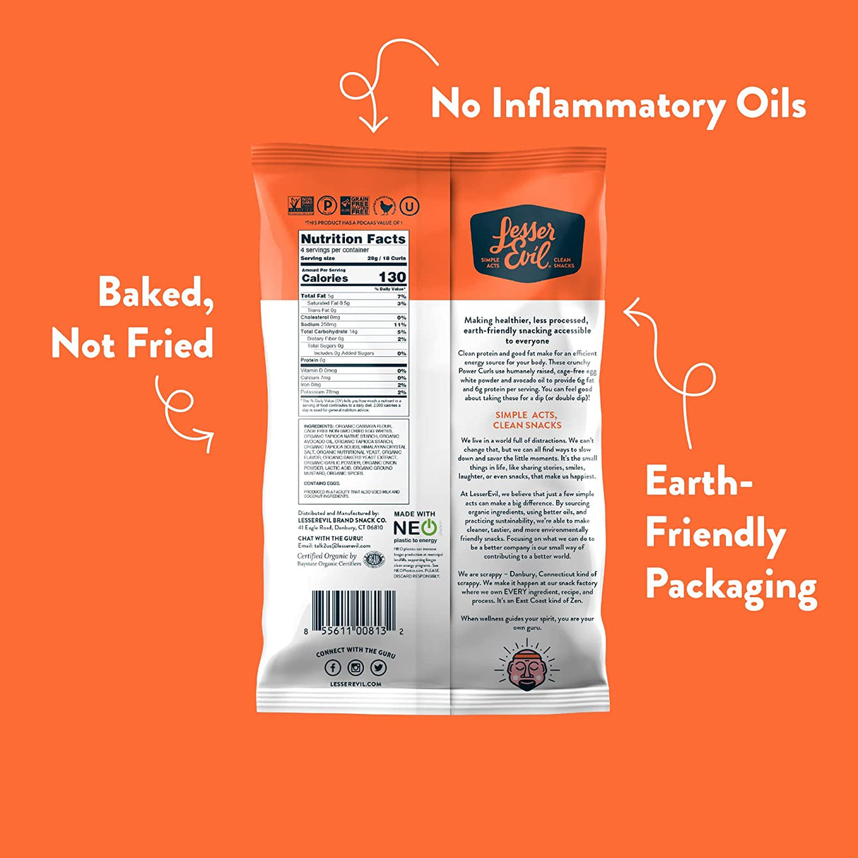 Lesser Evil, Organic Power Curls No Cheese Cheesiness, Case Of 9, 4 oz - Cozy Farm