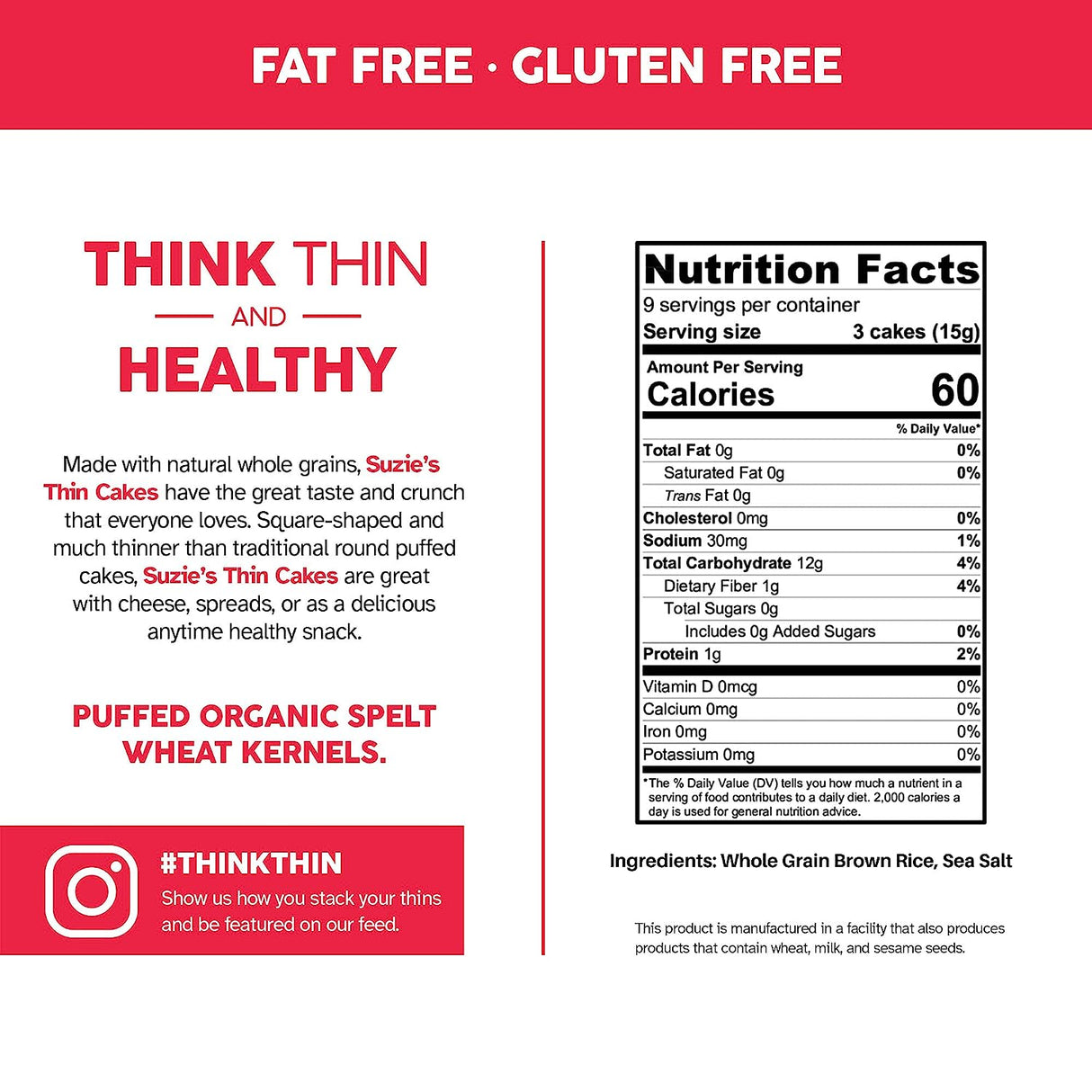 Suzie's Thinly Salted Brown Rice Cakes (Pack of 12 - 4.9 oz.) - Cozy Farm