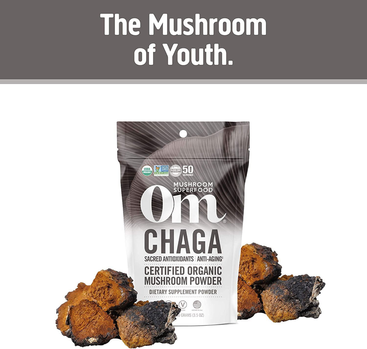 Om Mushroom Superfood Chaga Organic Mushroom Powder, 3.5 Ounce - Cozy Farm