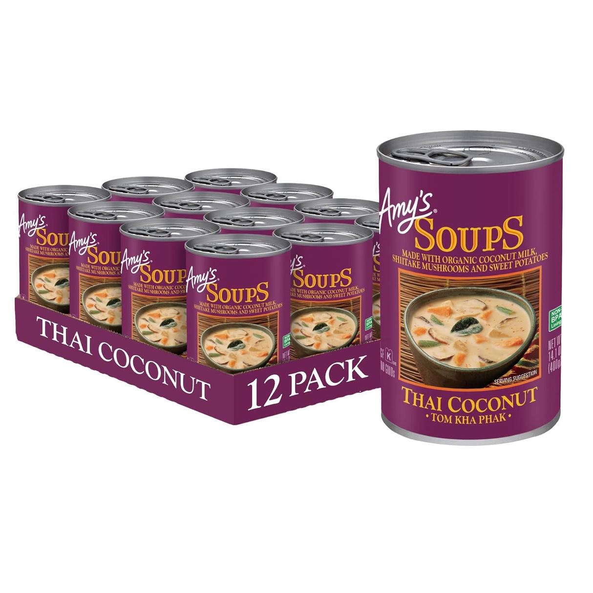 Amy's Organic Tom Kha Phak Thai Coconut Soup, Pack of 12 (14.1 Oz. Each)