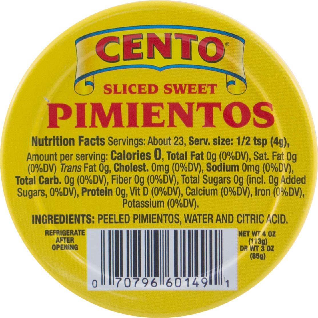 Cento Premium Quality Sweet Pimientos, 4 Oz, Pack of 12