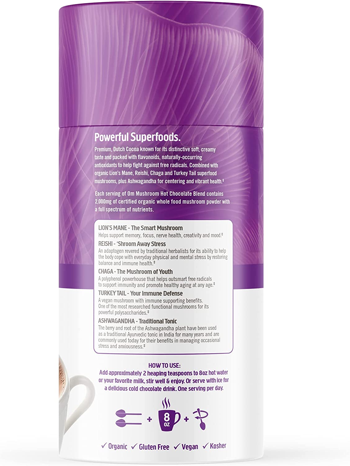 Om Mushroom Superfood Hot Chocolate Blend Mushroom Powder, 8.47 Oz - Cozy Farm