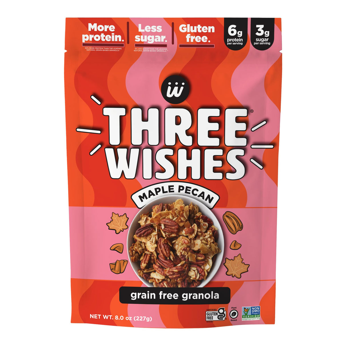 Three Wishes Granola - Grain Free Maple Pecan, 8 oz (Pack of 8) - Healthy Breakfast Cereal