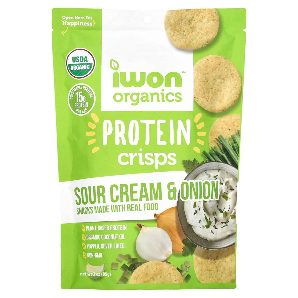 I Won! Nutrition Co - Organic Protein Crisps, Sour Cream & Onion, 3 oz (Pack of 8) - Gluten-Free Snacks