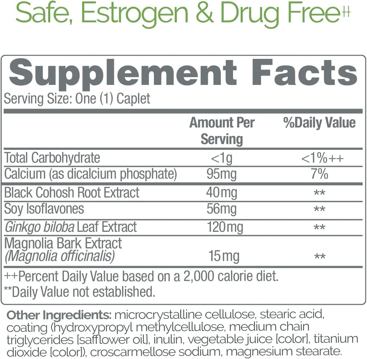 Supplement facts label with detailed nutritional information on a white background