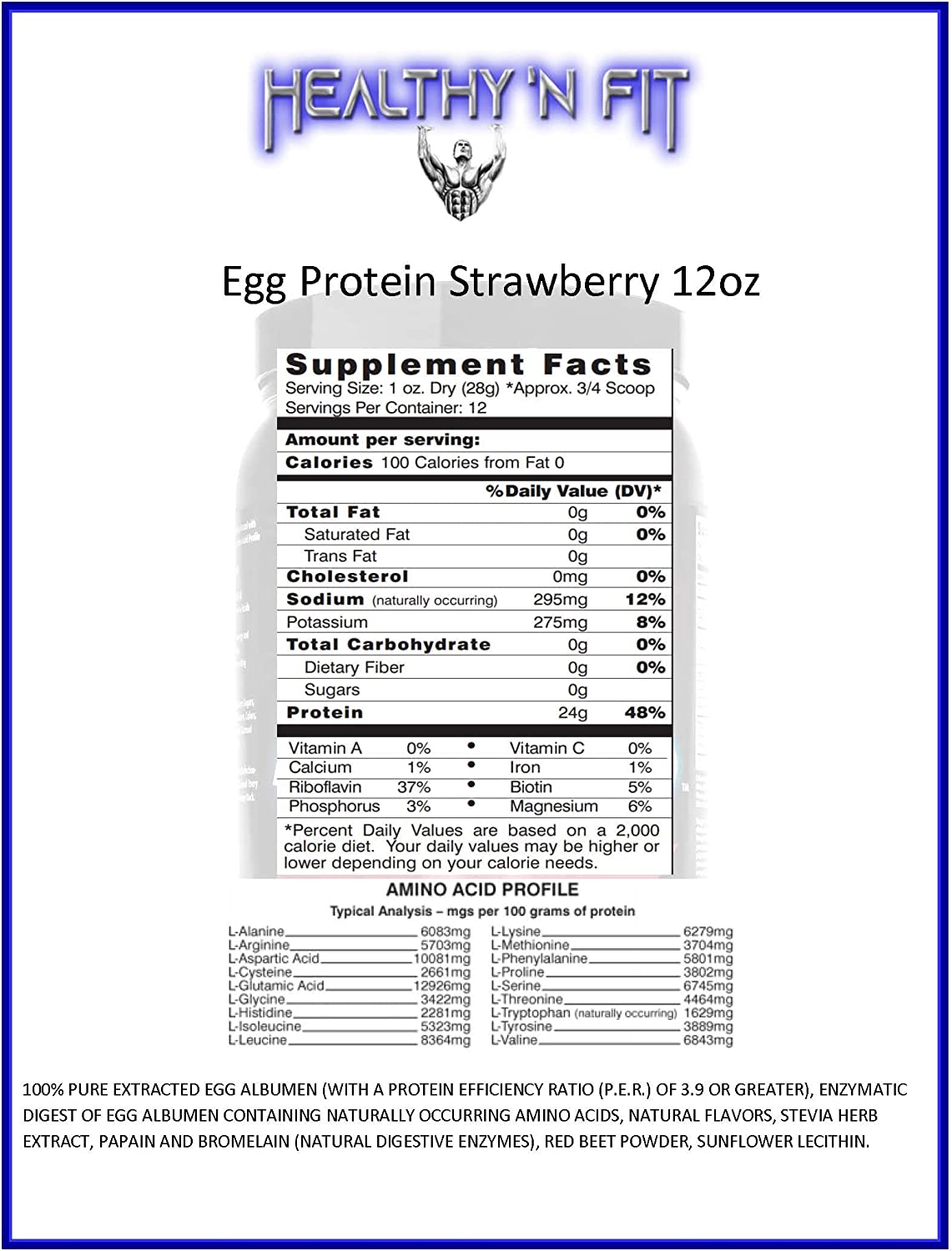 Healthy 'n Fit Egg Protein 100% - Strawberry Passion - 12 Oz - Cozy Farm