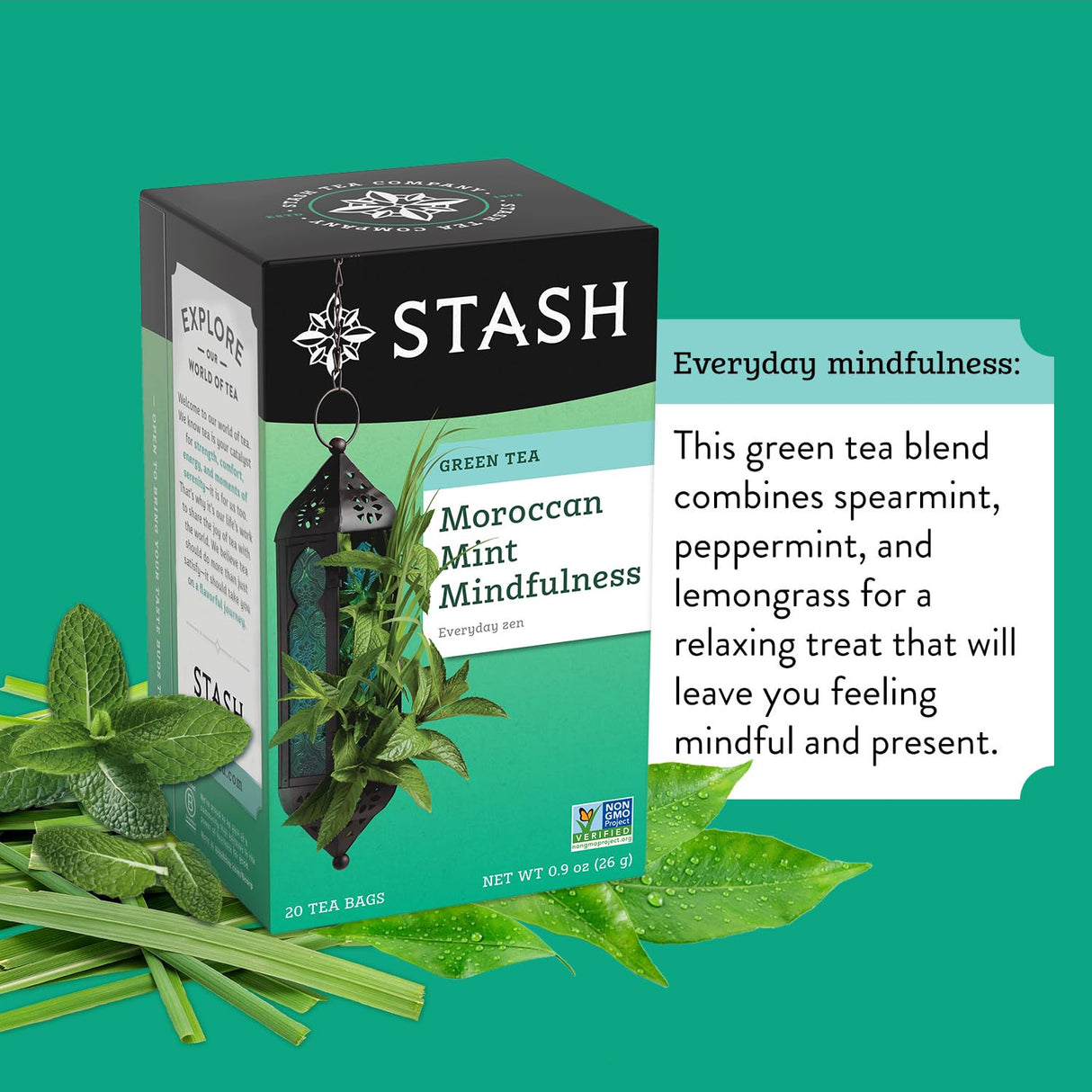 Stash Tea Organic Moroccan Mint Green Tea Bags, USDA Organic, Case of 6 (20 Count)