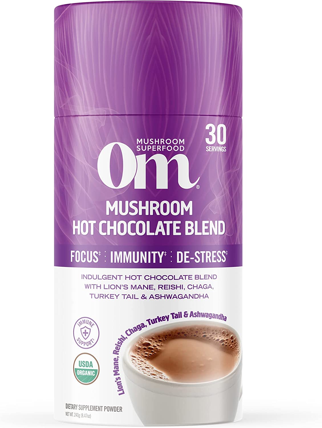 Om Mushroom Superfood Hot Chocolate Blend Mushroom Powder, 8.47 Oz - Cozy Farm