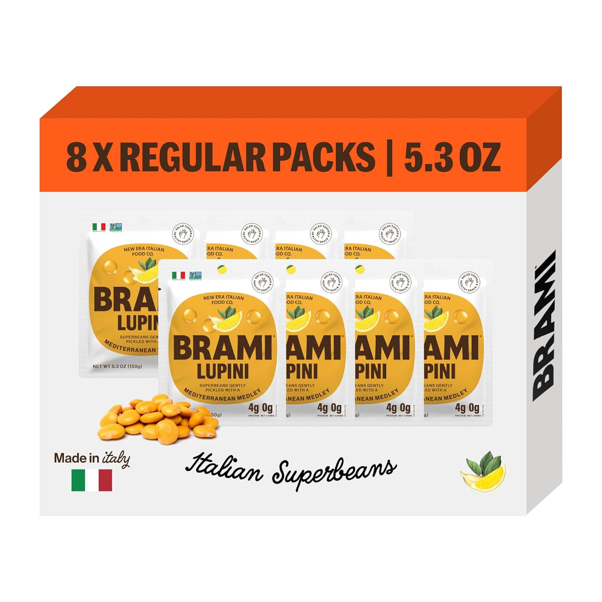 Brami Lupini Bean Snack, Medley, 5.3 oz (Pack of 8) - Gluten-Free Protein