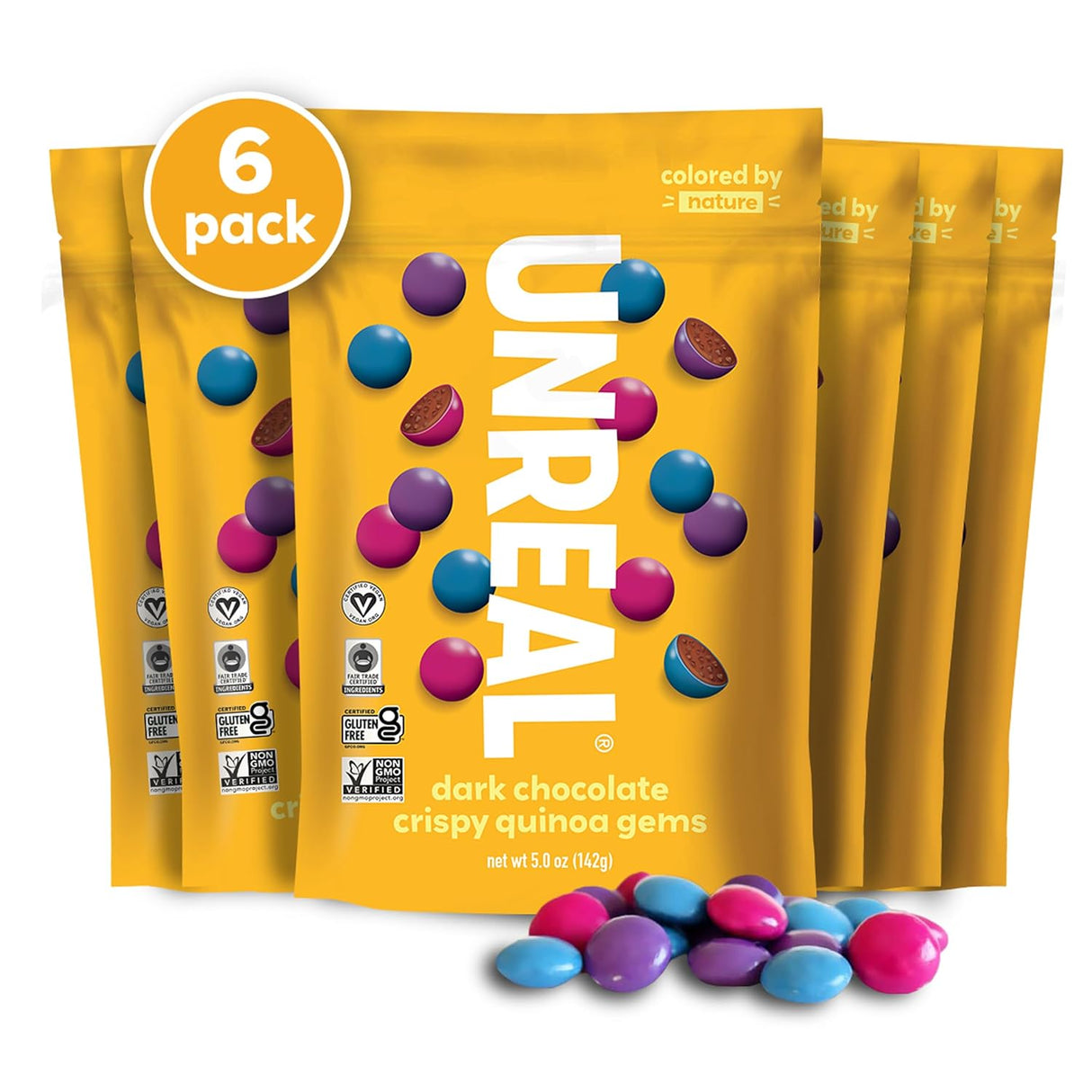 Unreal Crispy Quinoa Chocolate Gems, Dark Chocolate, 5 oz, Pack of 6