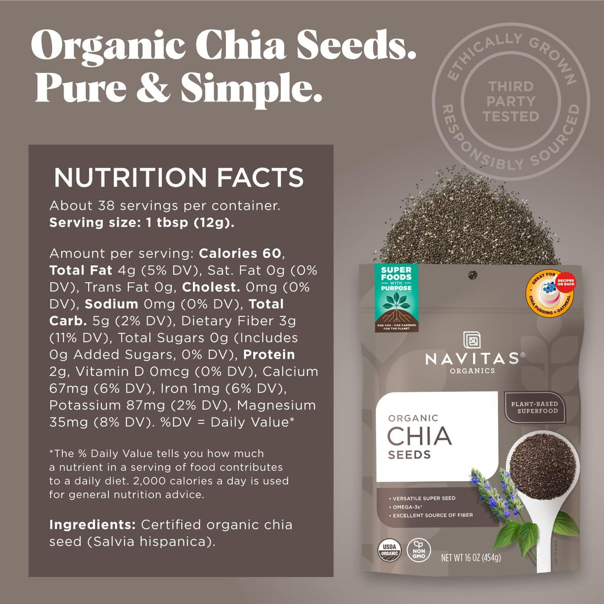 Navitas Naturals Organic Raw Chia Seeds (Pack of 6 - 16 Oz.)