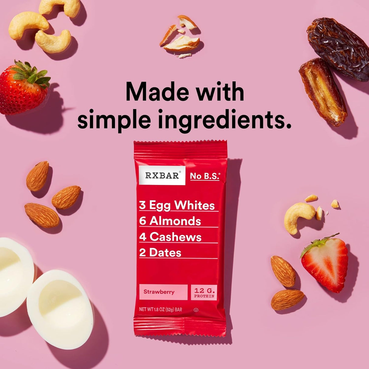RXBAR Protein Bar - Strawberry - 1.83 Oz Bars, 12 Count - Real Food Protein