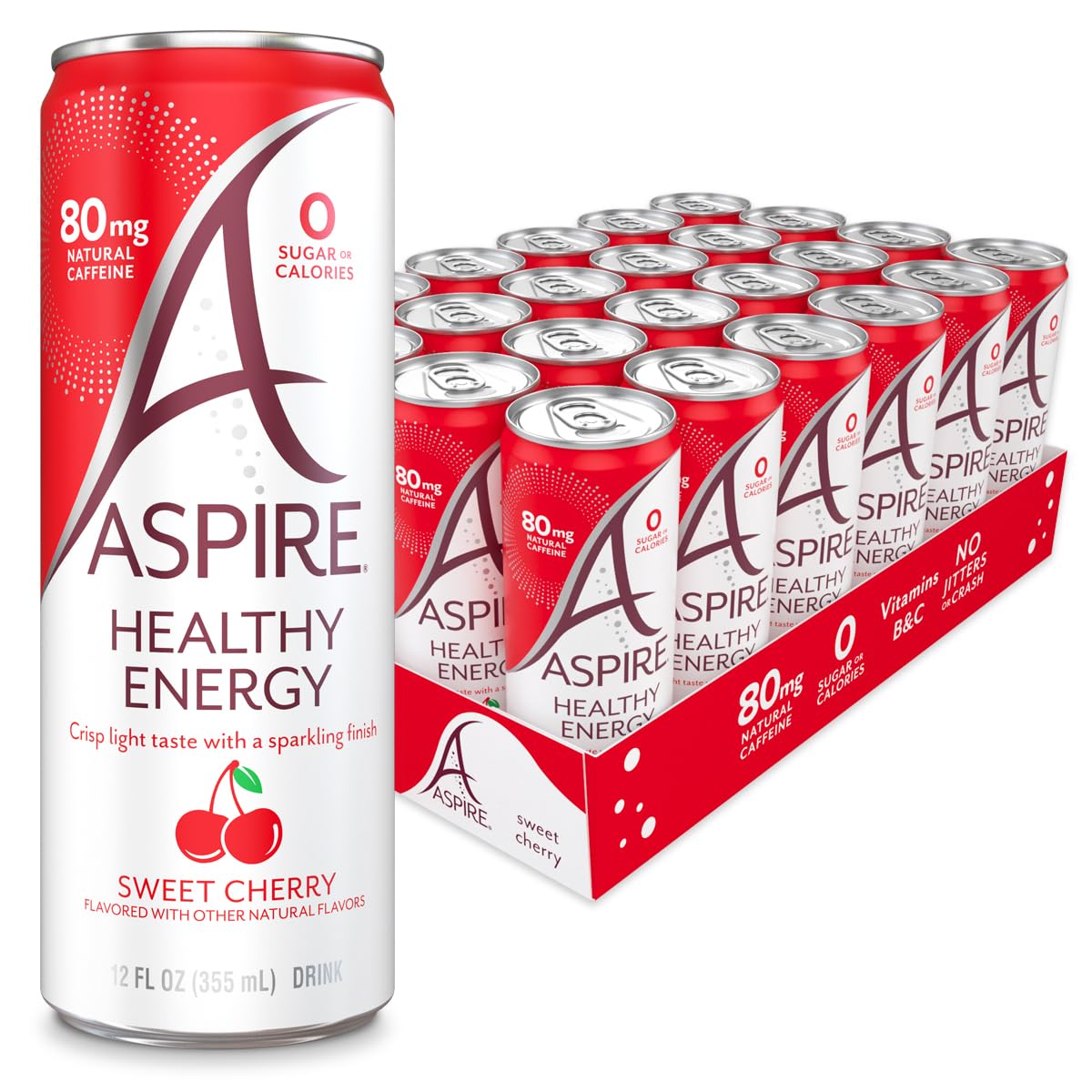 Aspire - Sparkling Sweet Cherry Energy Drink, 4/12 fl oz (Case of 6) - Gluten-Free