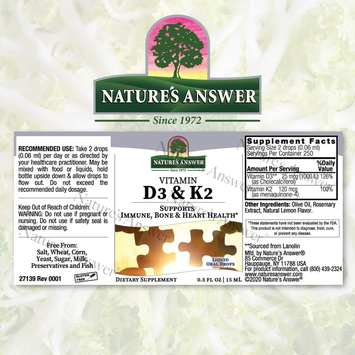 Nature's Answer Vitamin D3 & K2 Drops, 0.5 Fl Oz - Cozy Farm