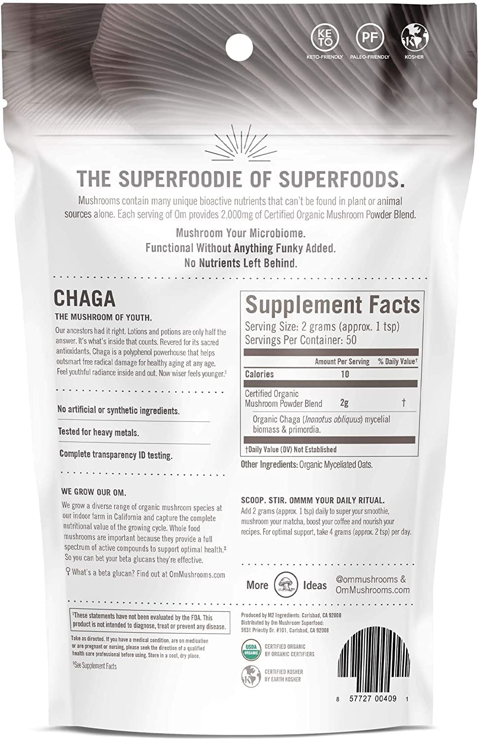 Om Mushroom Superfood Chaga Organic Mushroom Powder, 3.5 Ounce - Cozy Farm